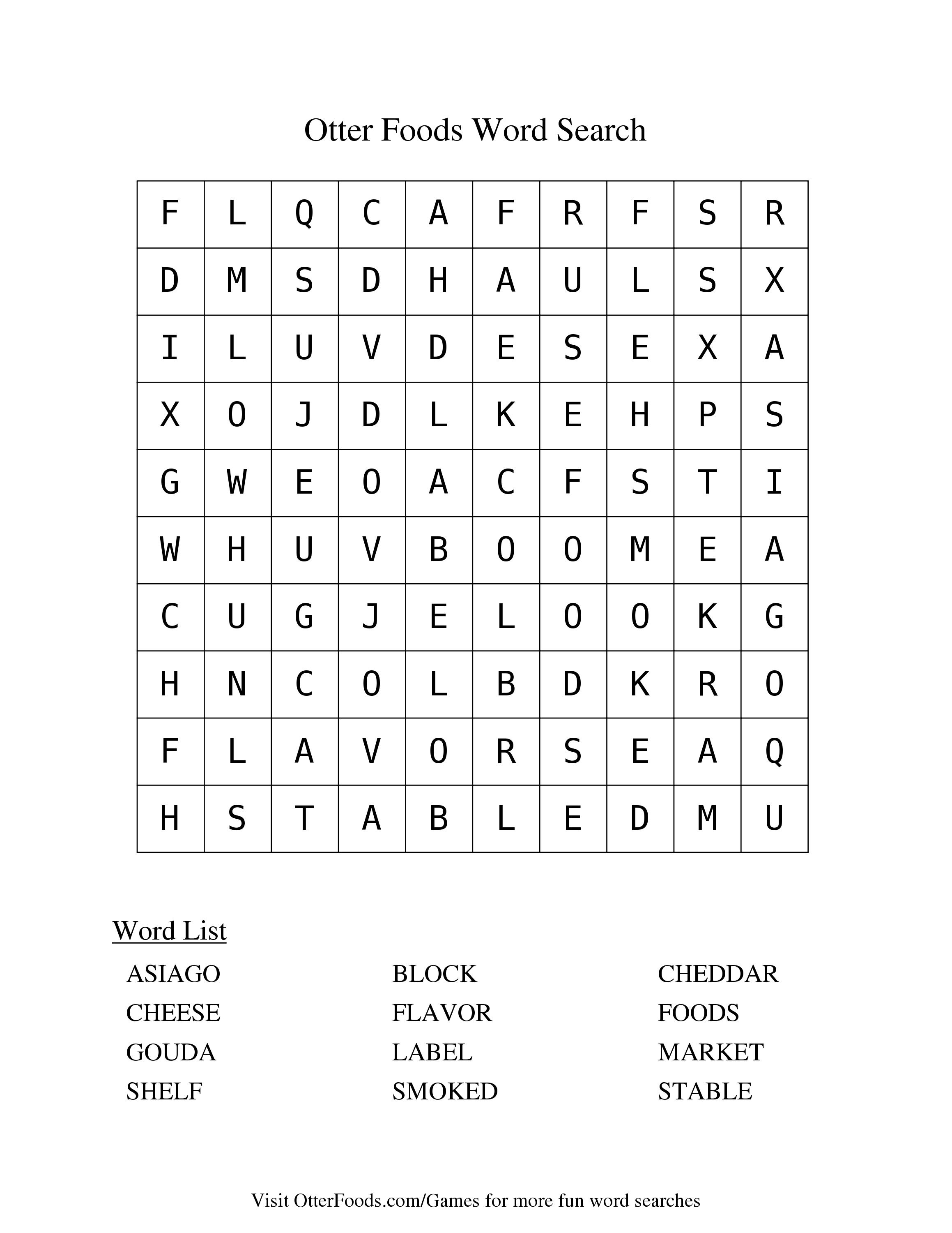 Example Word Search From Otter Foods